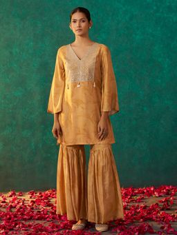 arangya - Women Embroidered Viscose Rayon Mustard Co-Ord Set