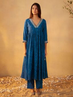 arangya - Women Viscose Rayon Navy Blue Kurta and Pant