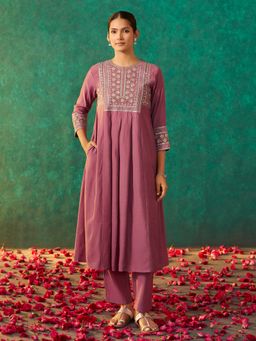 arangya - Women Embroidered Viscose Rayon Pink Kurta and Pant