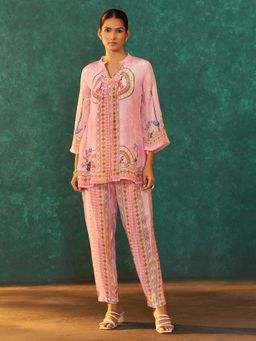 arangya - Women Printed Pure Crepe Pink Co-Ord Set