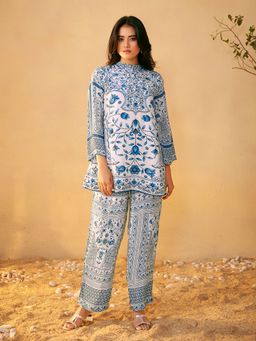 arangya - Women Floral Pure Crepe Blue Co-Ord Set