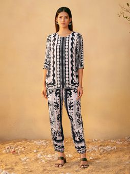 arangya - Women Printed Pure Crepe Black Co-Ord Set