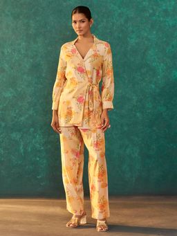 arangya - Women Printed Pure Crepe Yellow Co-Ord Set
