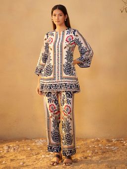 arangya - Women Printed Pure Crepe White Co-Ord Set