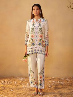 arangya - Women Printed Pure Crepe White Co-Ord Set