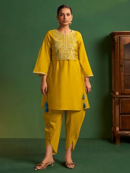 arangya - Women Chanderi Yellow Kurta and Dhoti