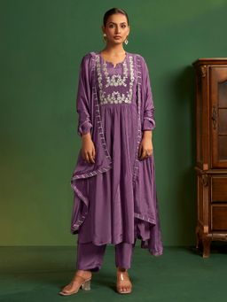 arangya - Women Poly Crepe Purple Kurta with Pant and Dupatta