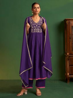 arangya - Women Viscose Rayon Purple Kurta with Pant and Dupatta