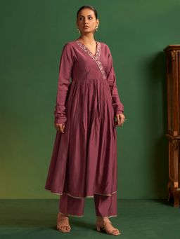 arangya - Women Viscose Rayon Mauve Flared Kurta and Pant