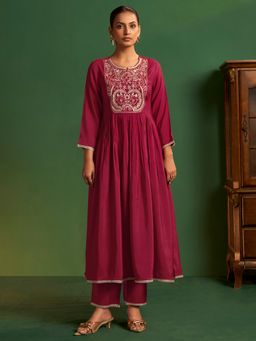 arangya - Women Viscose Rayon Maroon Kurta and Pant