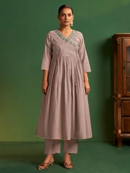 arangya - Women Chanderi Mauve Angarkha Kurta and Pant