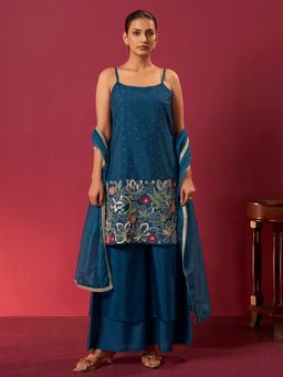 arangya - Women Chanderi Blue Kurta with Palazzo and Dupatta