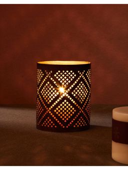 Fabindia - Brown Metal Gulmohar Cutwork Diamond Votive Holder