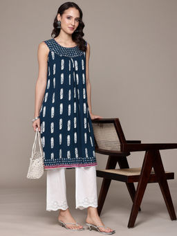 SILSELAH - Navy Blue Printed Kurta