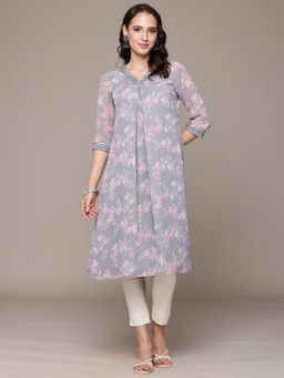 SILSELAH - Grey Floral Design A-Line Kurta