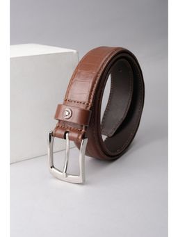 Louis Philippe - Men Brown Textured Genuine Leather Casual Belt