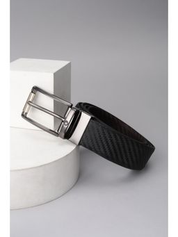Louis Philippe - Men Black Textured Genuine Leather Formal Reversible Belt