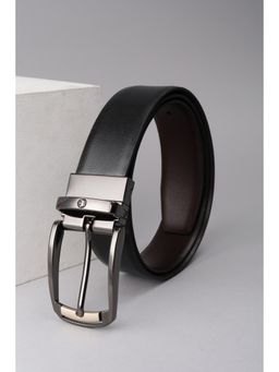Louis Philippe - Men Blue Textured Genuine Leather Formal Reversible Belt