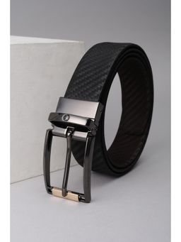 Louis Philippe - Men Black Textured Genuine Leather Formal Reversible Belt