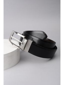 Louis Philippe - Men Black Textured 100% Polyester Casual Reversible Belt