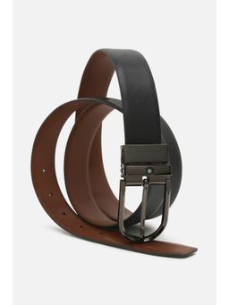 Louis Philippe - Men Black Textured Genuine Leather Formal Reversible Belt