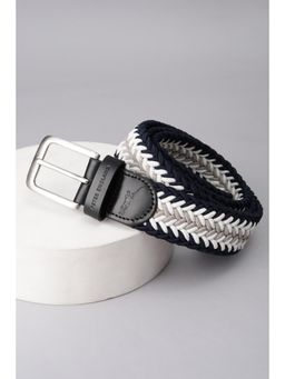 Peter England - Men Navy Blue Textured Genuine Leather Belt