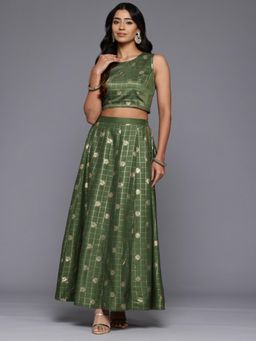 Ahalyaa - Olive Colour Choli and Lehenga with Attached Pant (Set of 2)