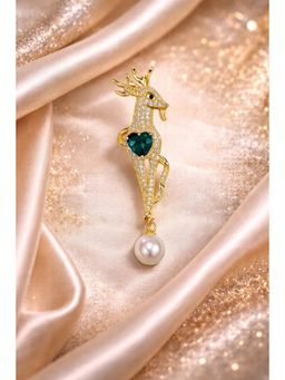 Miora - Green Emerald Heart Deer Brooch
