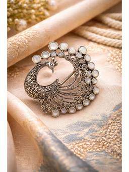 Miora - Silver Peacock Brooch