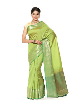 Banarasi Silk Works - Green Valkalam Katan Silk Anchal Saree with Unstitched Blouse