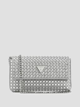 Guess - Women Silver Embellished Zalina Clutch with Detachable Chain