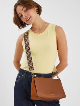 Accessorize London - Women Tan Webbing Strap Suedette Sling Bag