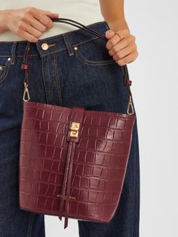Accessorize London - Women Burgundy Faux Croc Bucket Bag