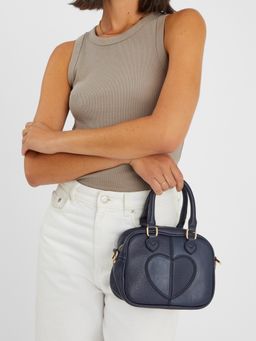 Accessorize London - Women Navy Blue Heart Patch Handbag with Detachable Strap