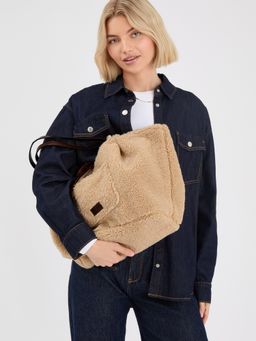 Accessorize London - Women Cream and Brown Reversible Borg Shoulder Bag