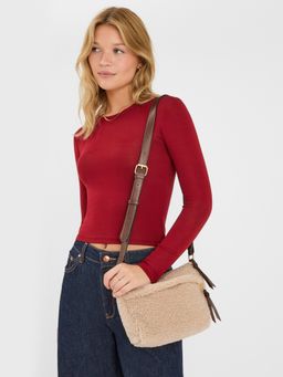 Accessorize London - Women Beige Borg Sling Bag
