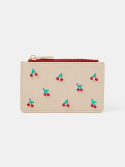 Accessorize London - Women Cream Cherry Embroidered Beads Card Case