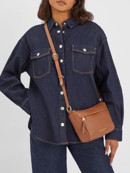 Accessorize London - Women Tan Zip Front Sling Bag