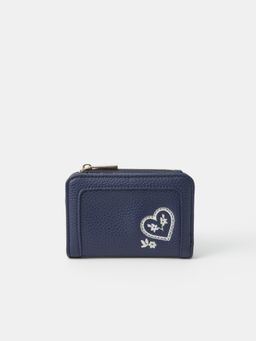 Accessorize London - Women Navy Blue Heart Embroidered Wallet