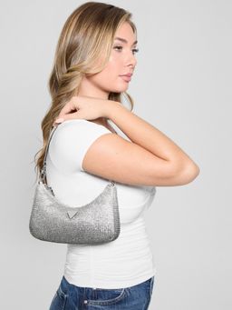 Guess - Women Silver Embellished Zalina Mini Top Zip Shoulder Bag