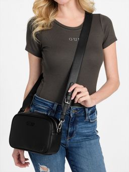 Guess - Women Black Solid Barten Top Zip Crossbody Bag