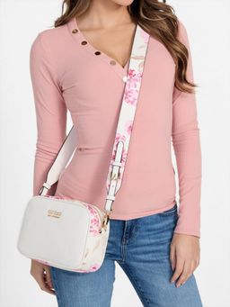Guess - Women Off White Floral Barten Top Zip Crossbody Bag