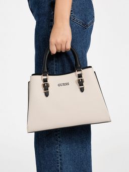 Guess - Women Beige Satchel Bag with Detachable Strap and Pouch