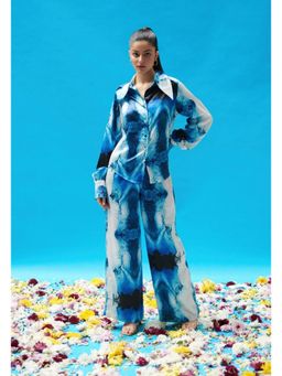 CINCIN Fashion - Blue Wave Printed Satin Shirt