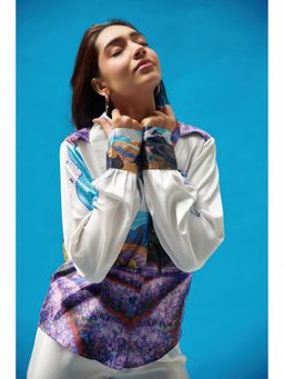 CINCIN Fashion - White Long Collar Printed Shirt