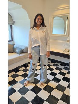 Pink Tree - White Collar Neck Iconic Titli Shirt