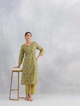 Fabindia - Avni Green Cotton Printed Kurta Set