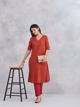 Fabindia - Avni Orange Cotton Printed Kurta Set