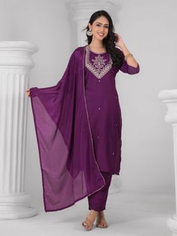Odette - Purple Embroidered Kurta Set with Dupatta
