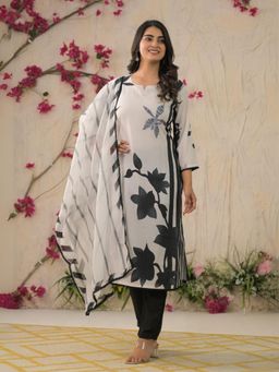 Odette - Black and White Printed Kurta Set with Dupatta
